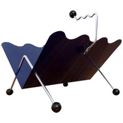 Postmodern Navy Blue Varnished Metal and Steel Magazine Rack, Italy 1980s
