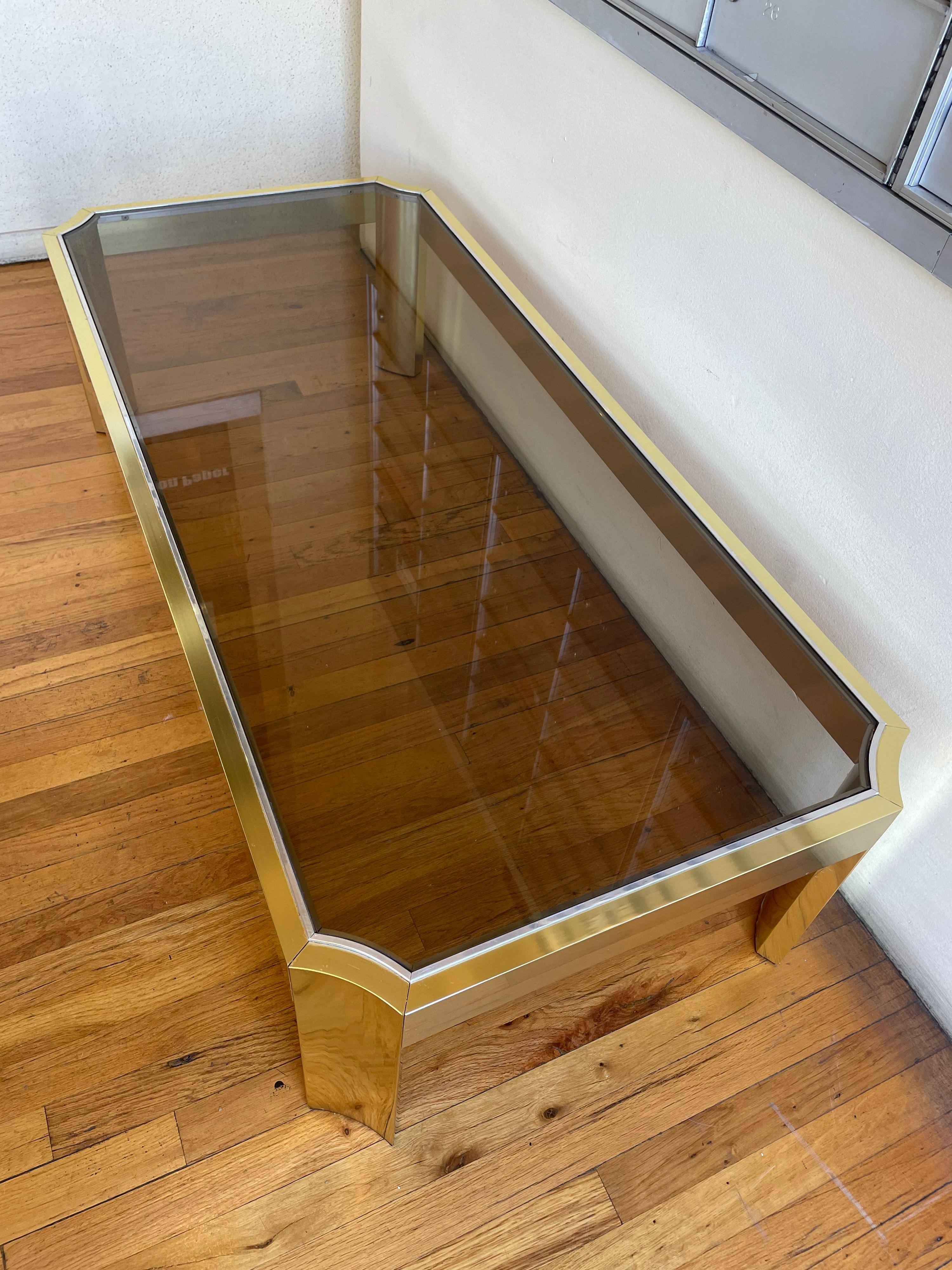 Postmodern Neoclassical Brass & Smoke Glass Coffee Table 1