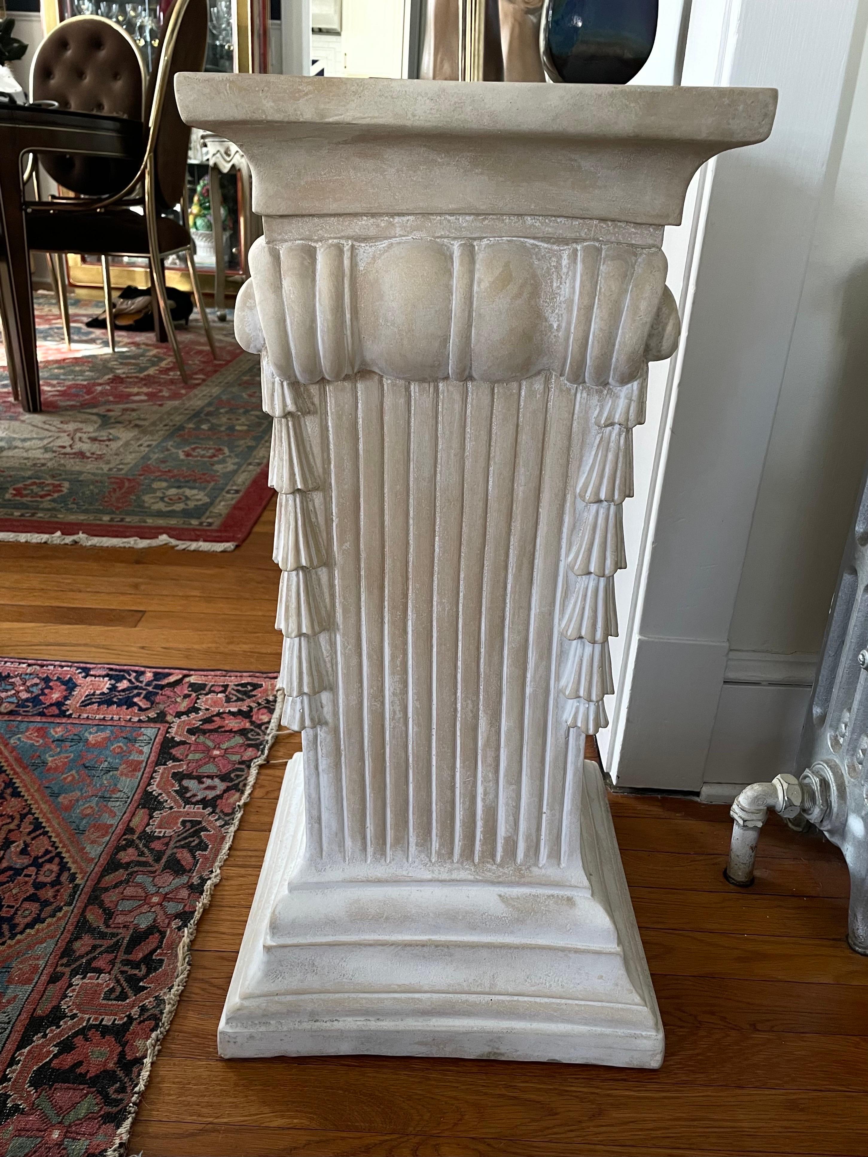 Neoclassical Revival Postmodern Neoclassical Plaster Fluted Columnar Pedestal with Draped Swag