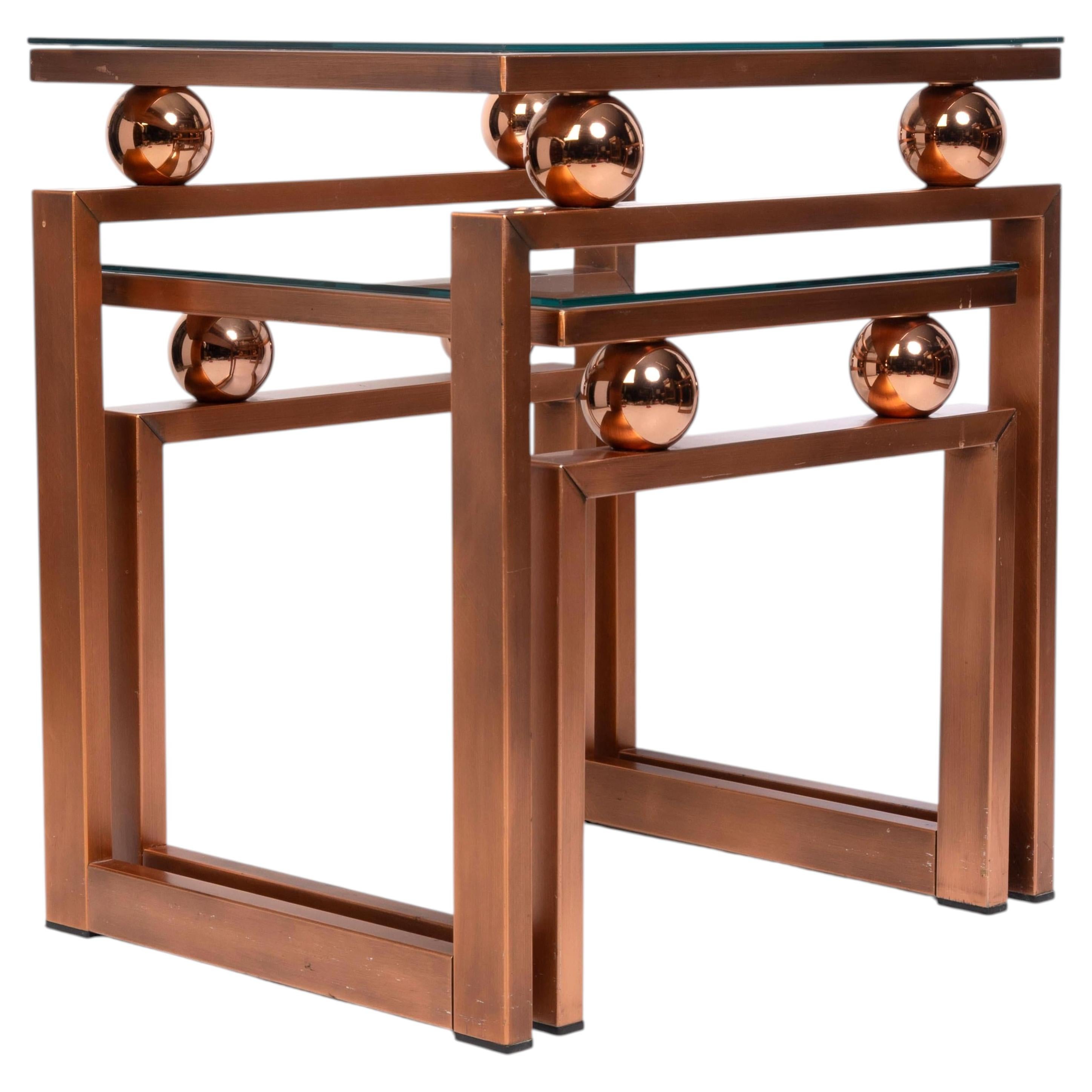 Postmodern Nesting Occasional Tables Copper-Finished Aluminium C.1980 For Sale