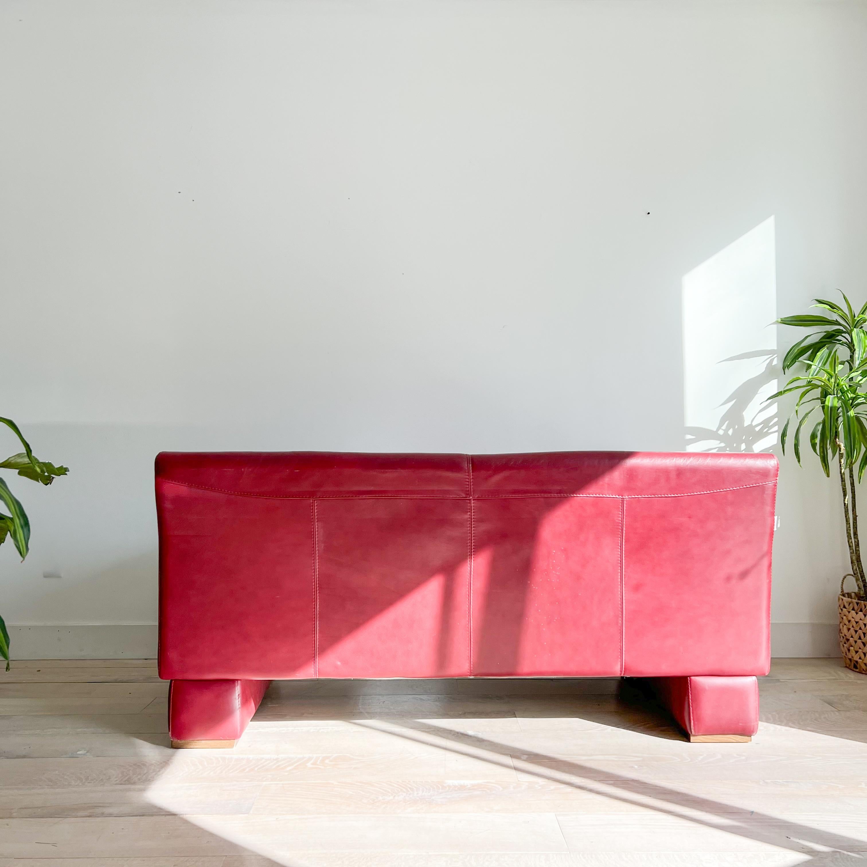 Postmodern Nicoletti Salotti Dark Red Leather Sofa/Loveseat - Made in Italy 10