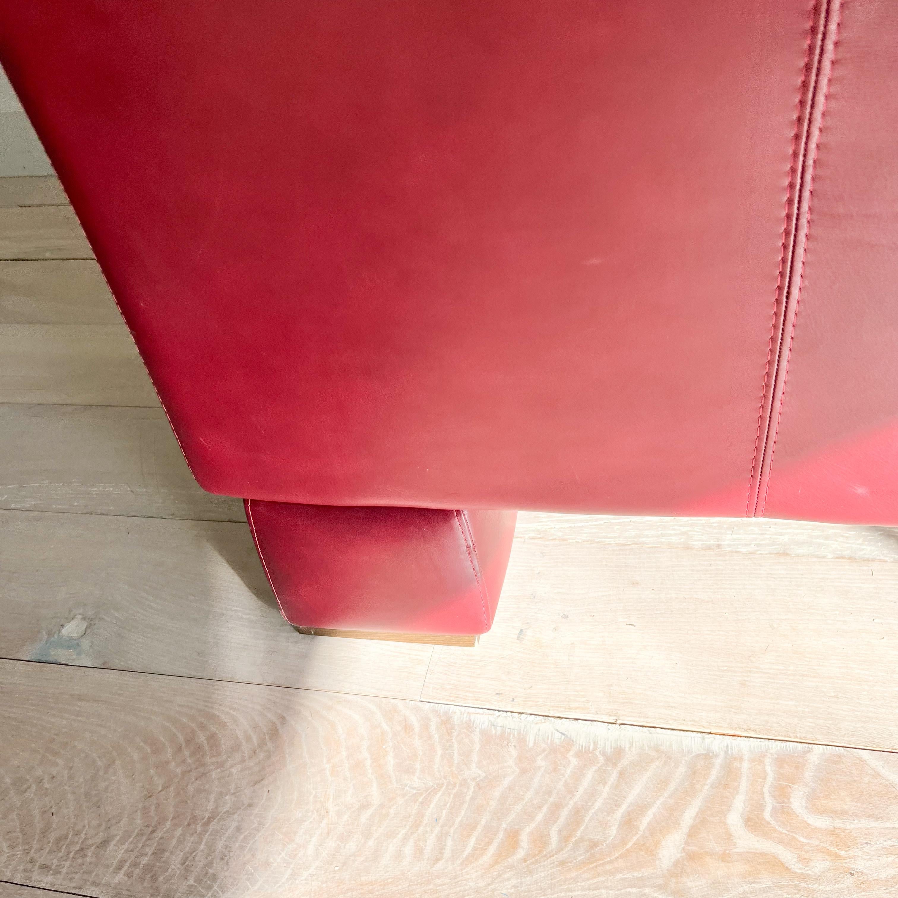 Postmodern Nicoletti Salotti Dark Red Leather Sofa/Loveseat - Made in Italy 13