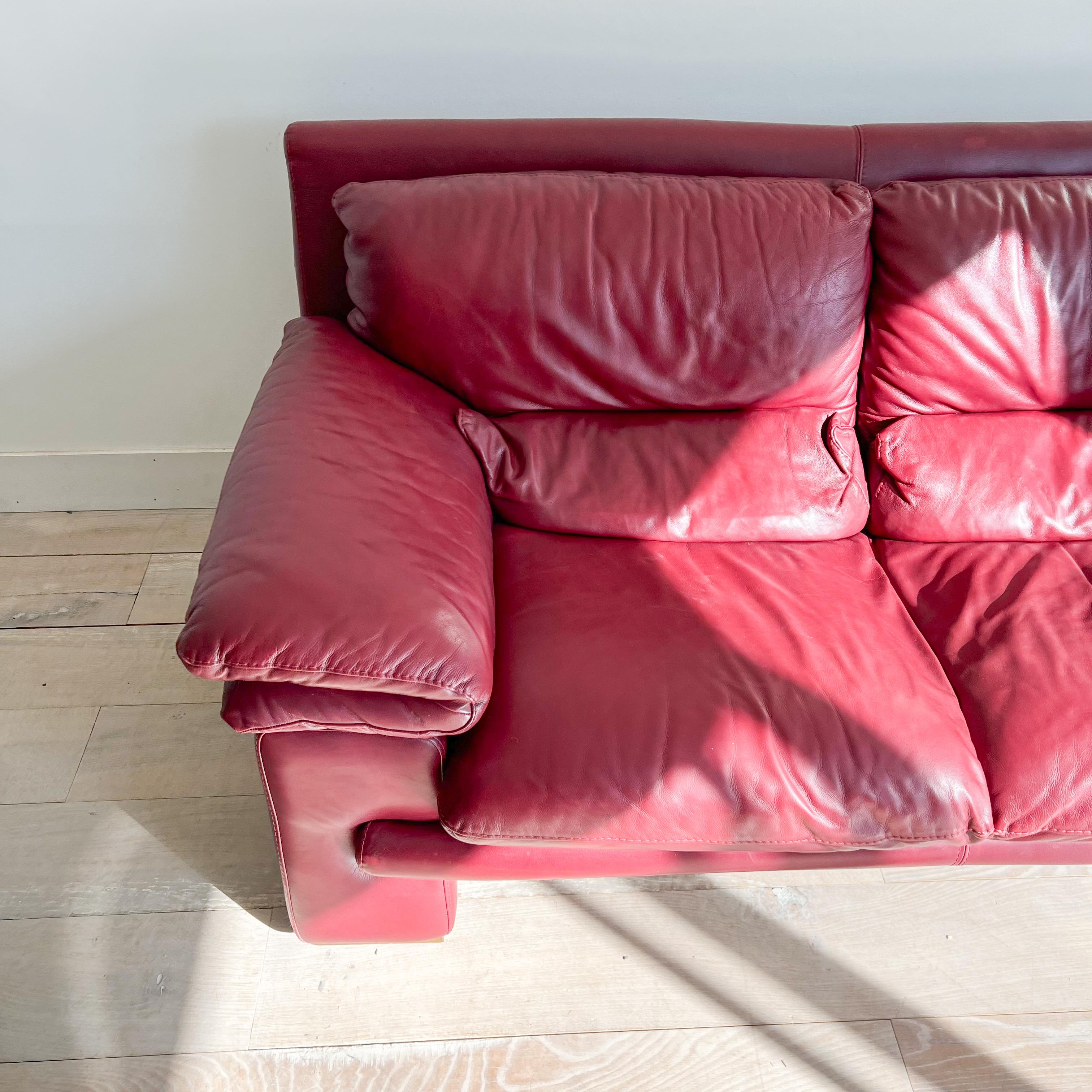 Post-Modern Postmodern Nicoletti Salotti Dark Red Leather Sofa/Loveseat - Made in Italy