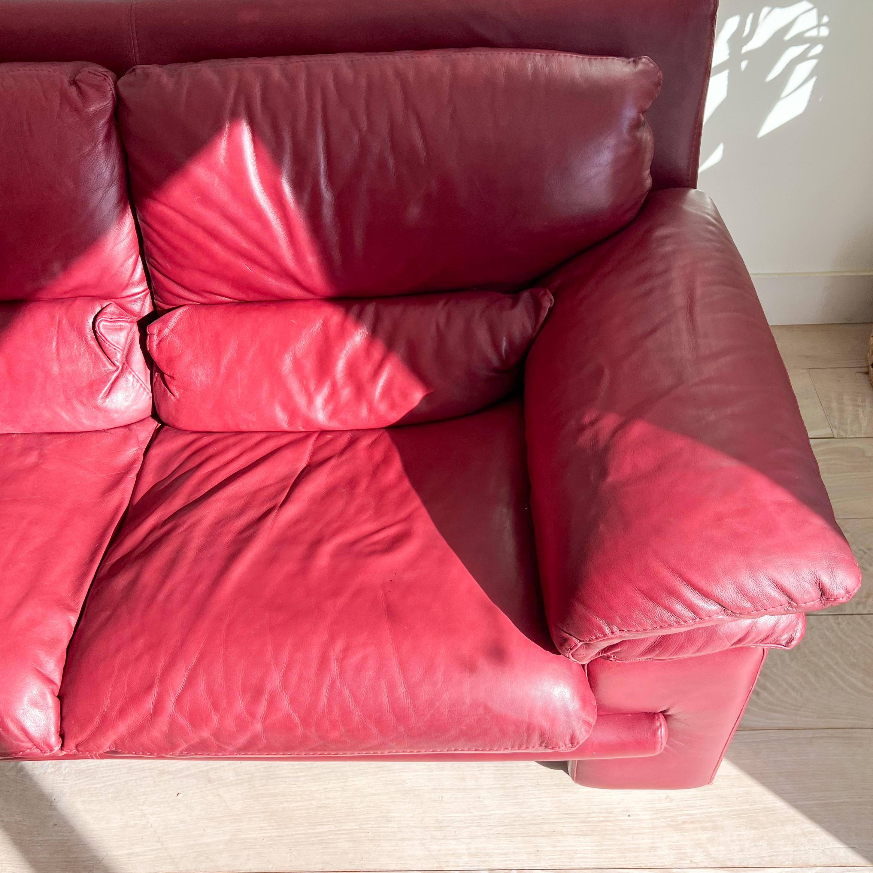 Postmodern Nicoletti Salotti Dark Red Leather Sofa/Loveseat - Made in Italy 1