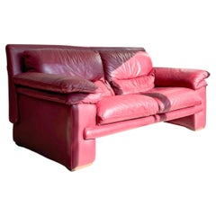 Postmodern Nicoletti Salotti Dark Red Leather Sofa/Loveseat - Made in Italy