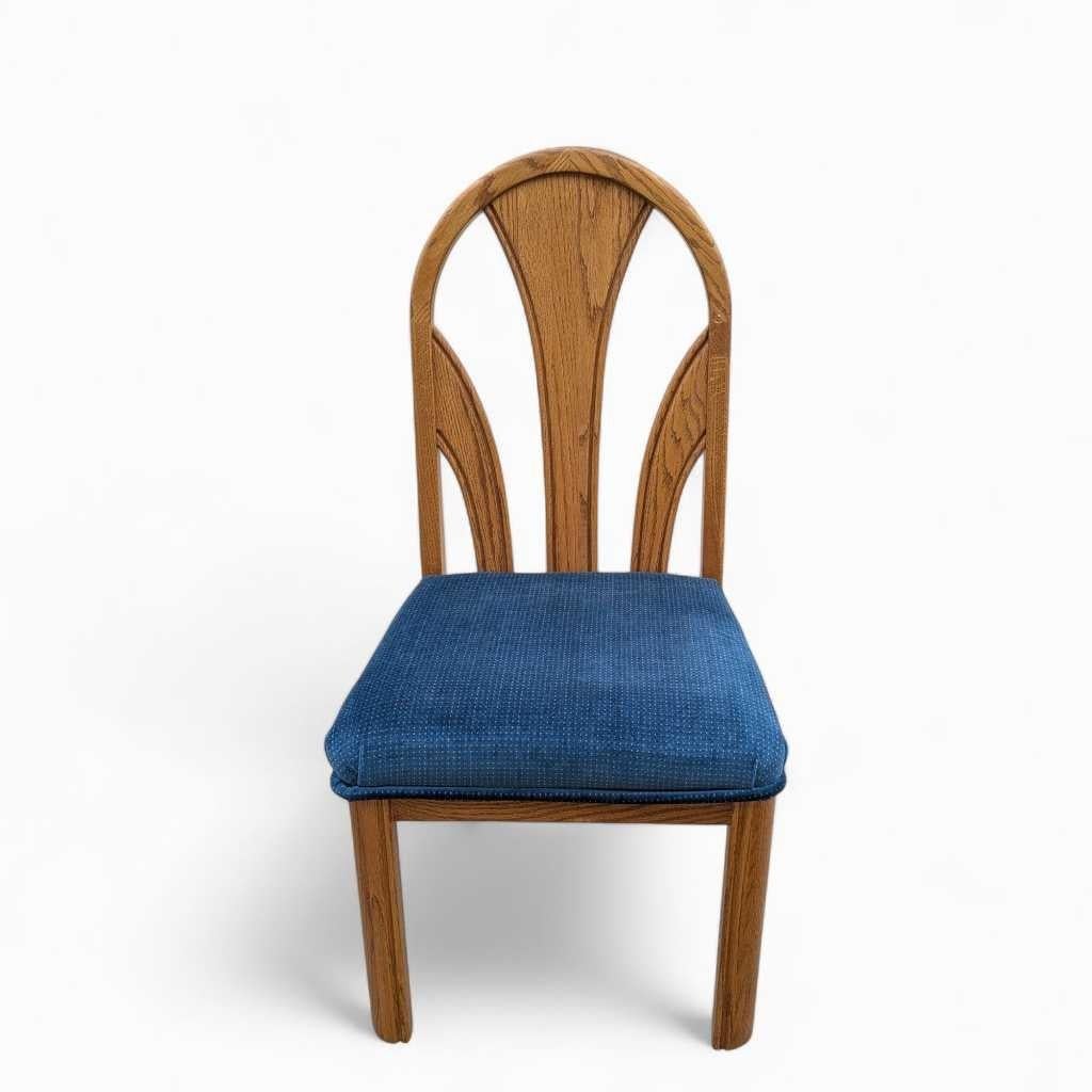 Sedie da pranzo postmoderne in Oak, velluto blu, set di 6, anni '80, USA in vendita 4