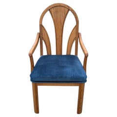 Postmodern Oak Dining Chairs, Blue Velvet, Set of 6, 1980s, USA