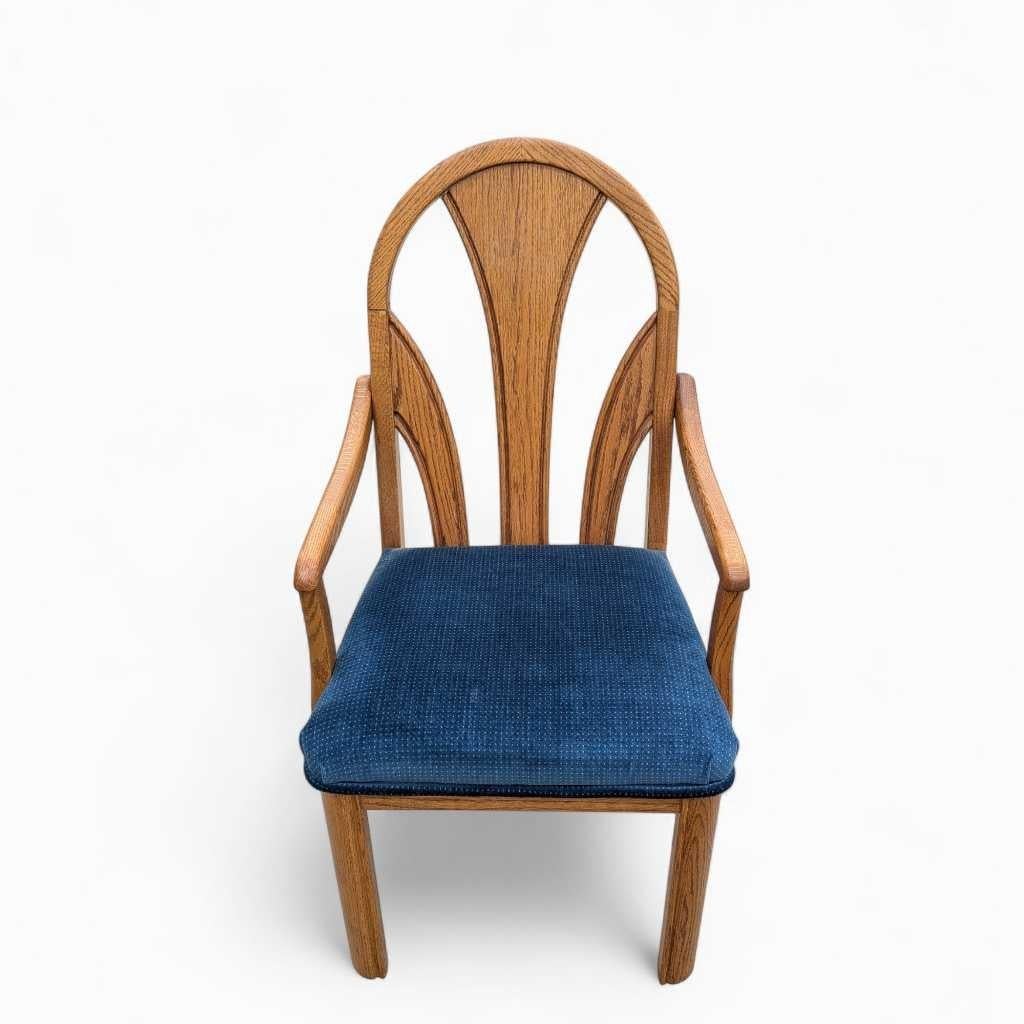 XX secolo Sedie da pranzo postmoderne in Oak, velluto blu, set di 6, anni '80, USA in vendita