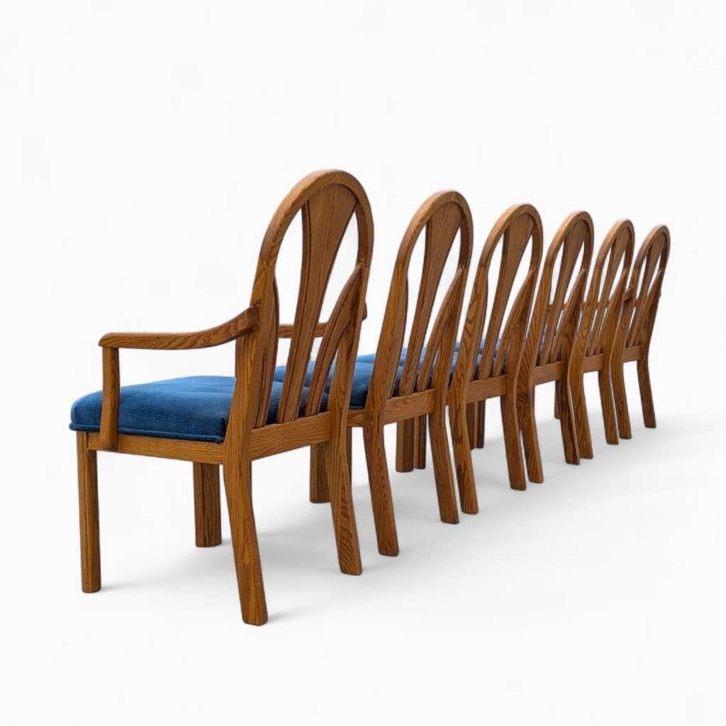 Sedie da pranzo postmoderne in Oak, velluto blu, set di 6, anni '80, USA in vendita 2