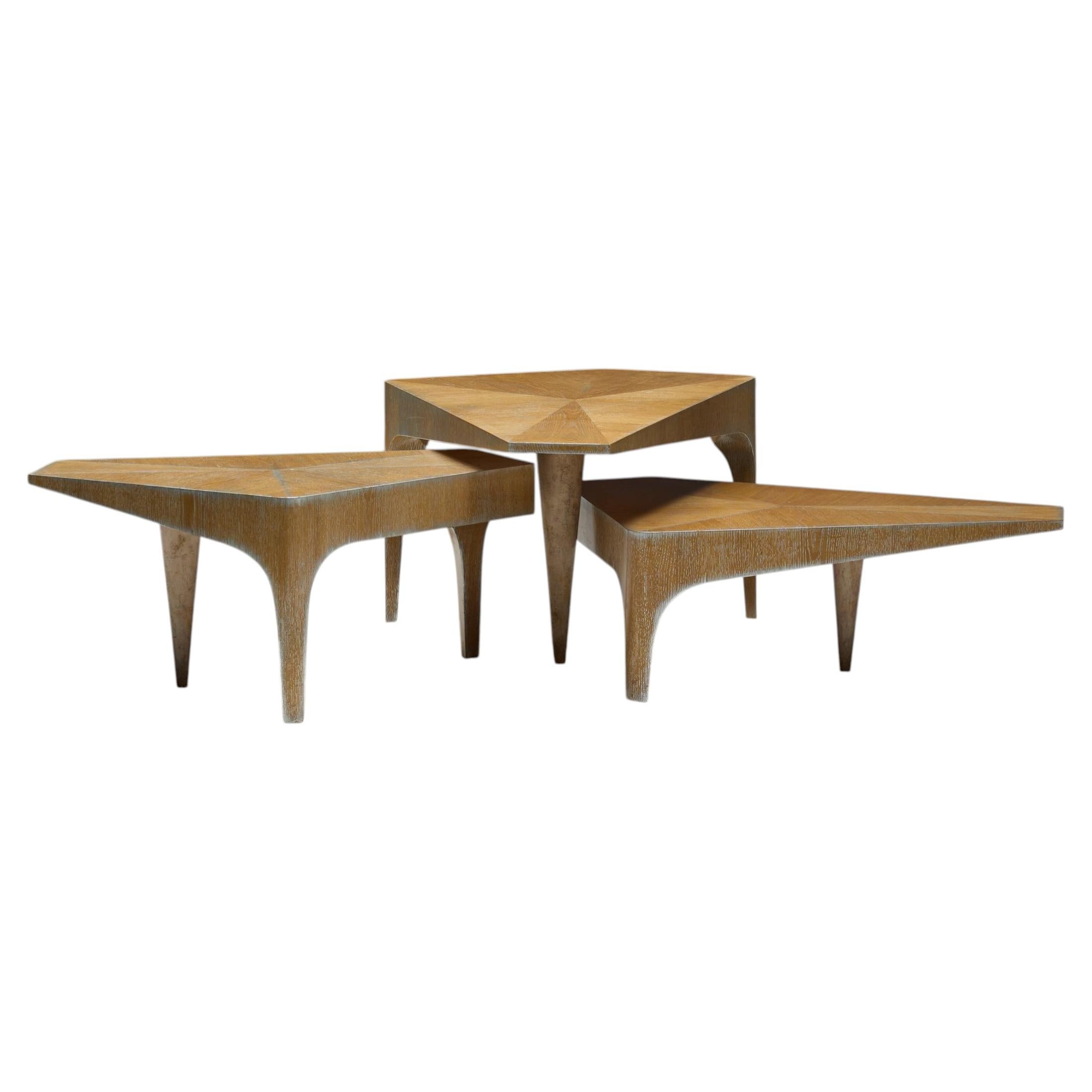 Postmodern Oak Nesting Coffee Tables, Italy, 1980s For Sale