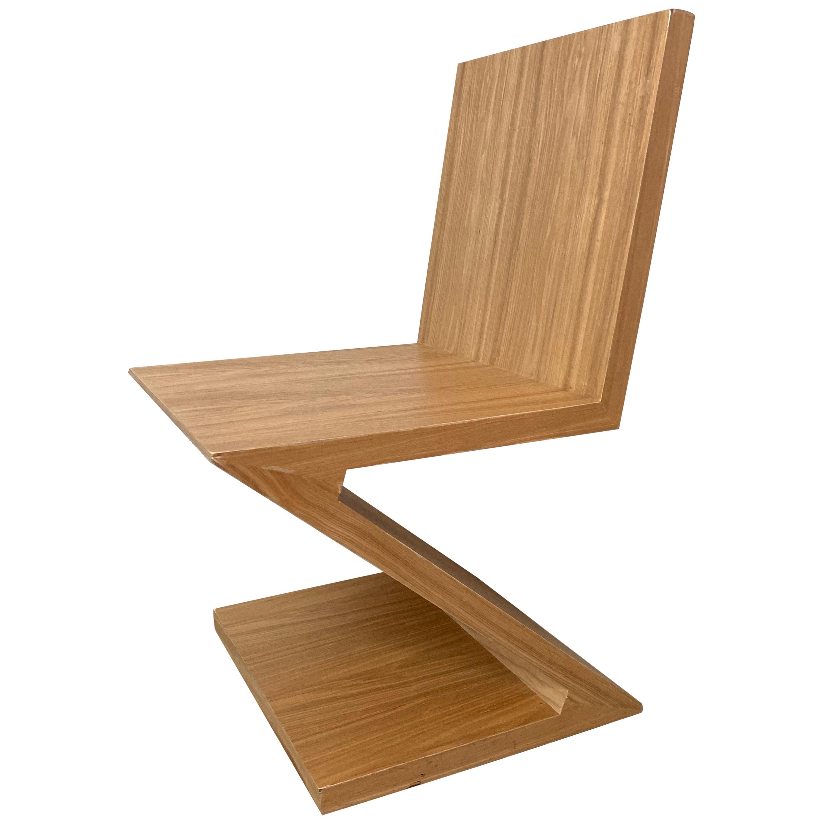 Postmodern Oak Zig Zag Chair, USA, 1980s