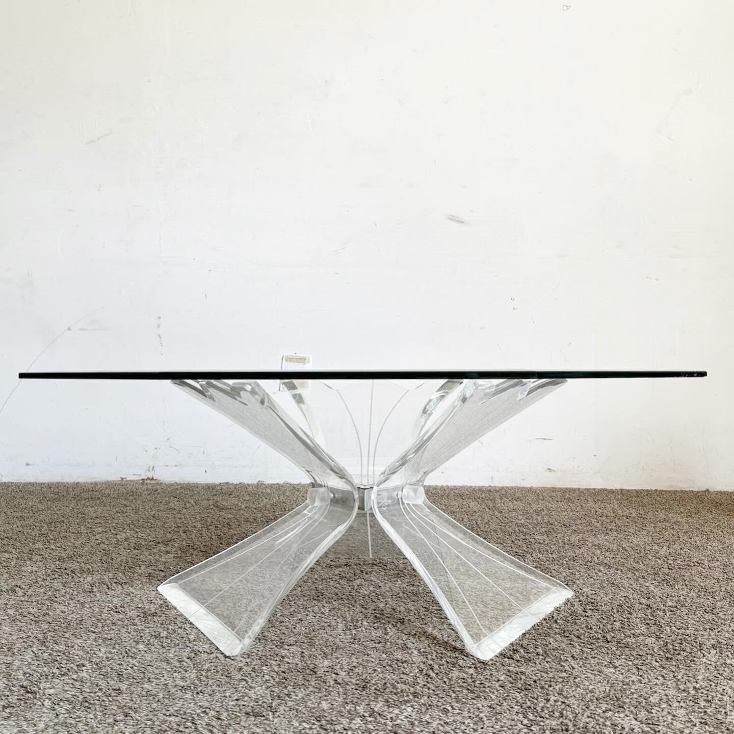Post-Modern Postmodern Octagonal Beveled Glass Top Lucite Coffee Table For Sale