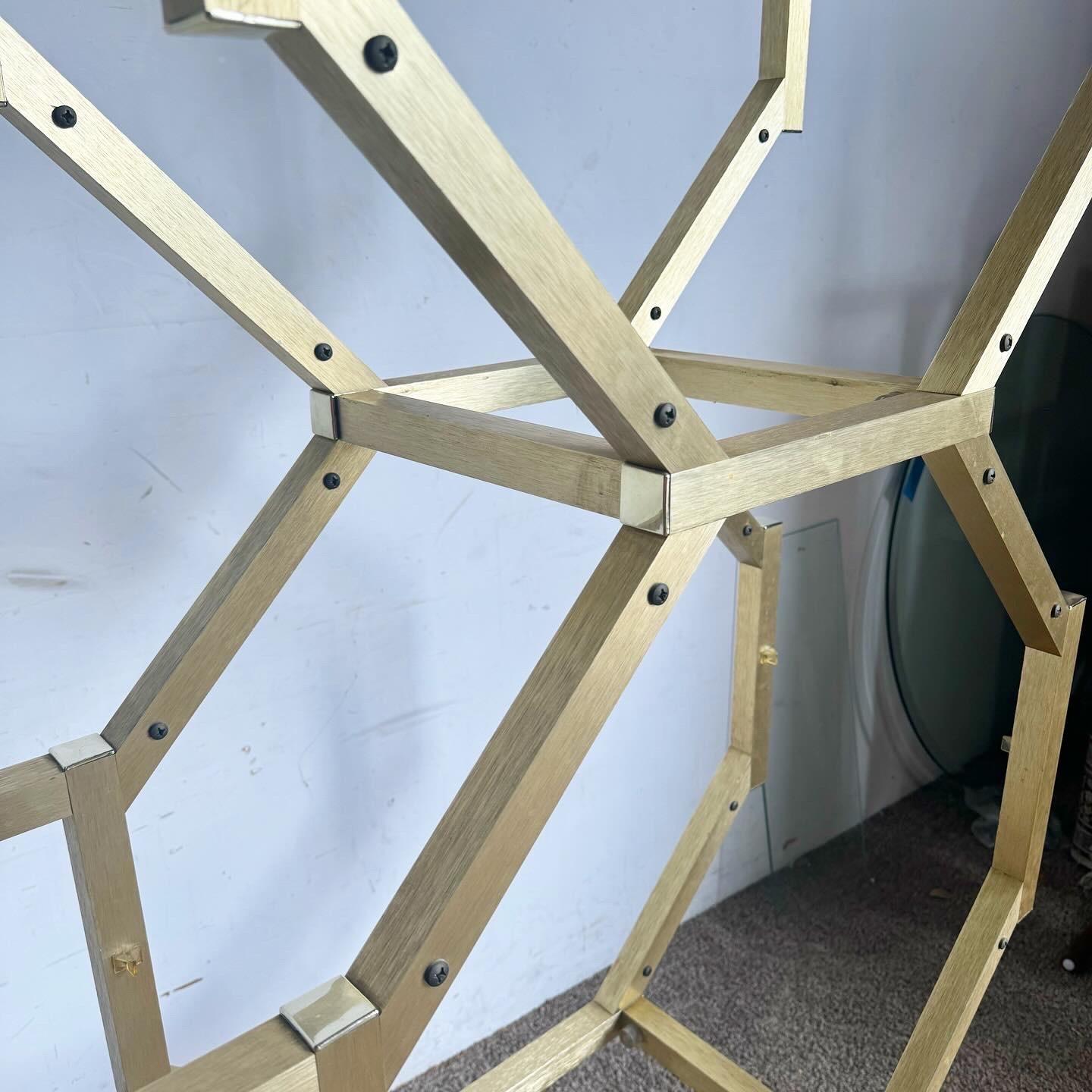 Postmodern Octagonal Gold and Glass Etagere 4