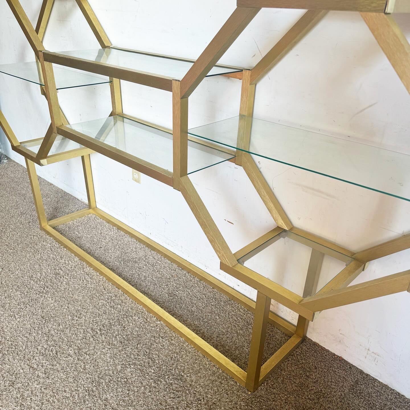 Late 20th Century Postmodern Octagonal Gold and Glass Etagere