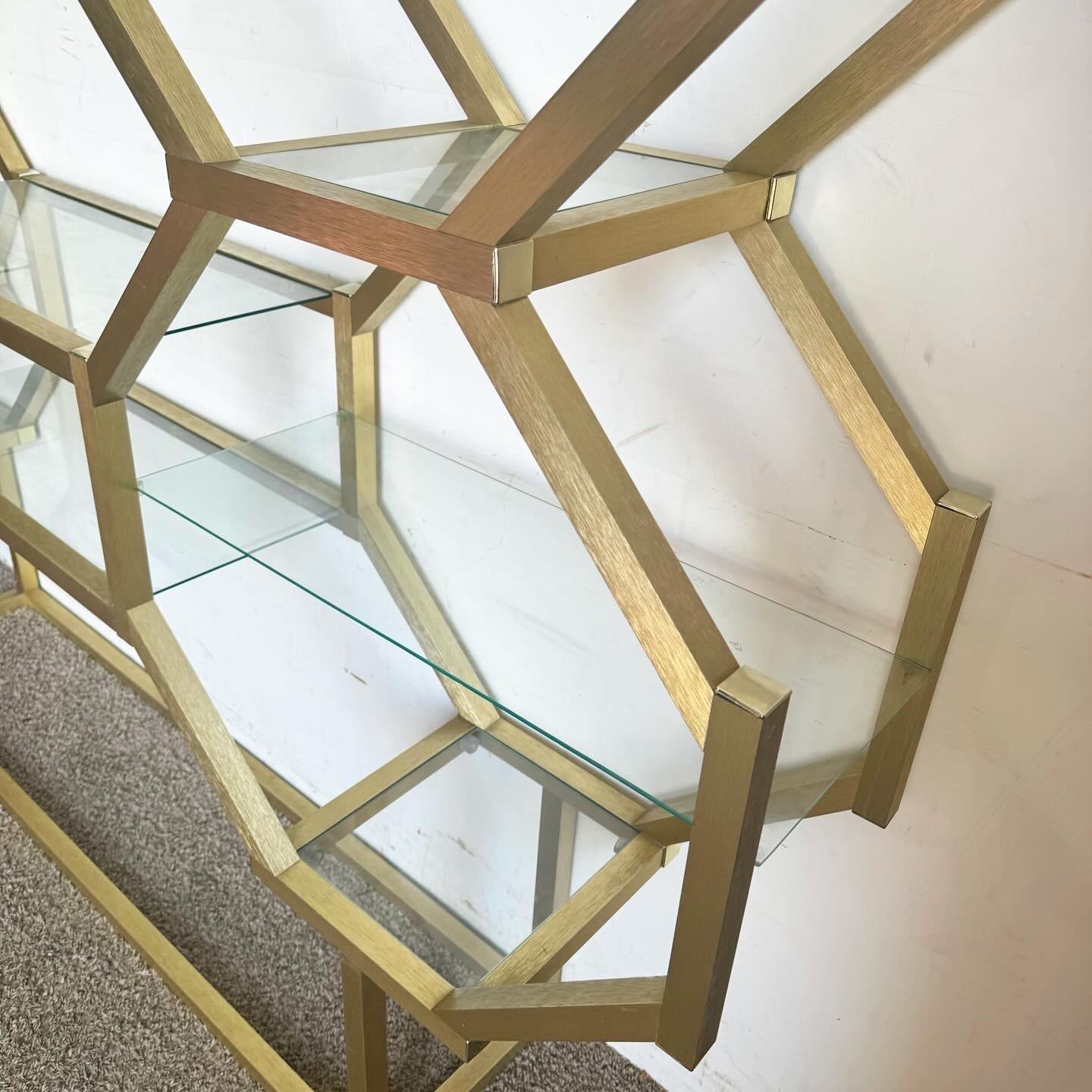 Metal Postmodern Octagonal Gold and Glass Etagere