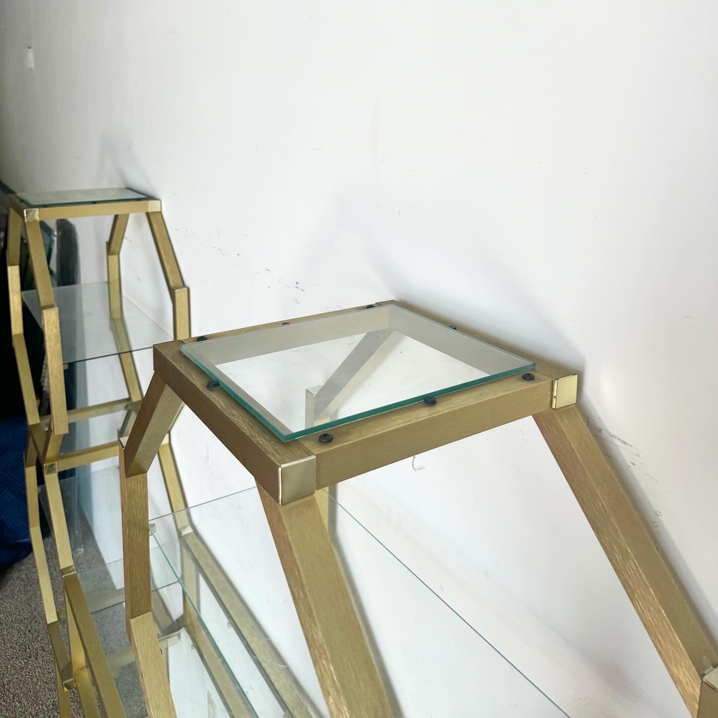 Postmodern Octagonal Gold and Glass Etagere 1