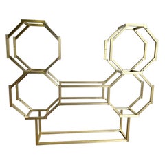 Postmodern Octagonal Gold and Glass Etagere