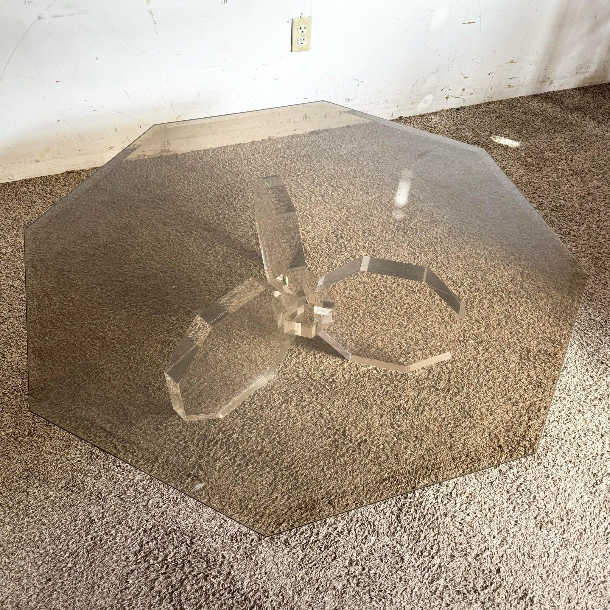 Postmodern Octagonal Lucite and Smoked Glass Coffee Table For Sale 6