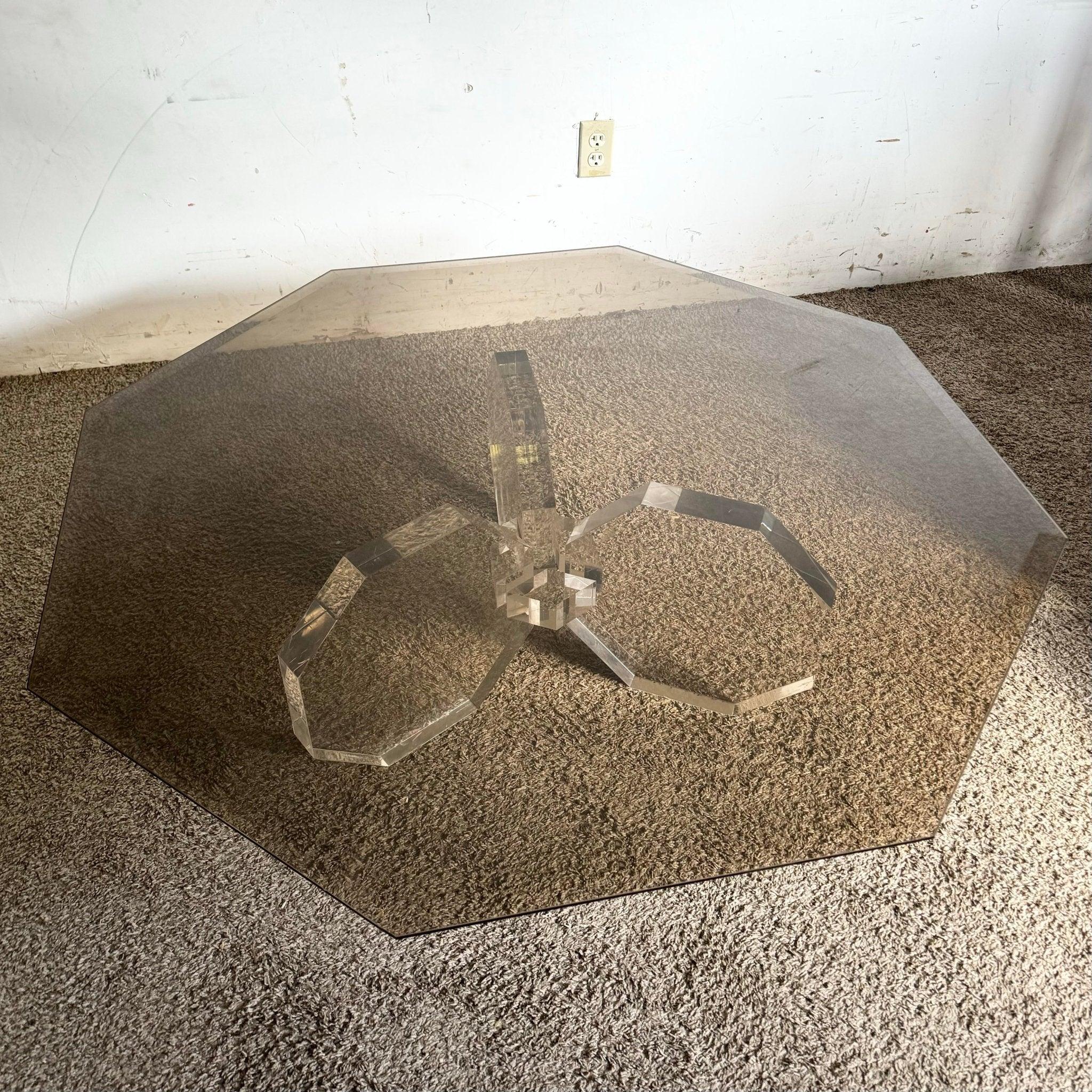 American Postmodern Octagonal Lucite and Smoked Glass Coffee Table For Sale