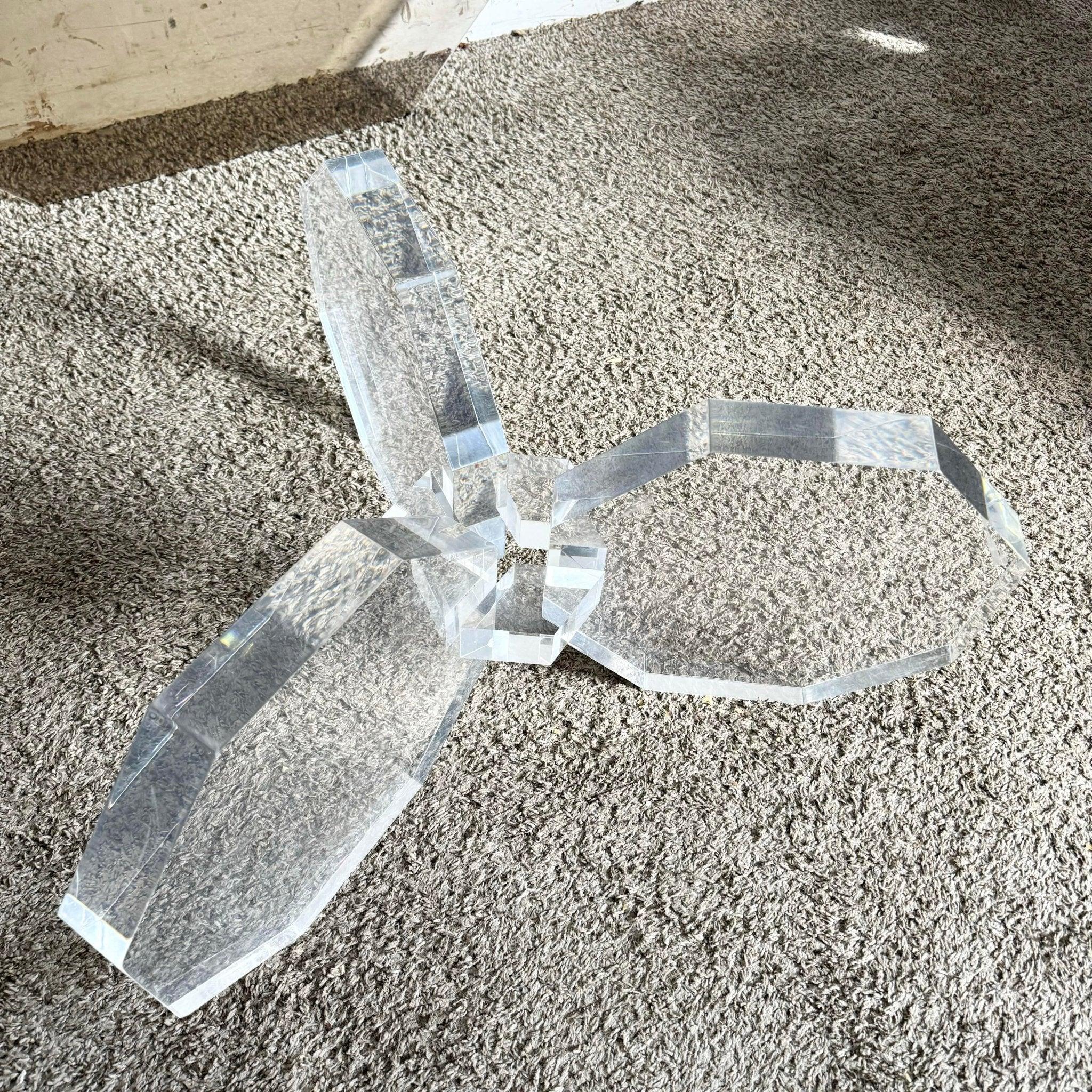 Postmodern Octagonal Lucite and Smoked Glass Coffee Table For Sale 1