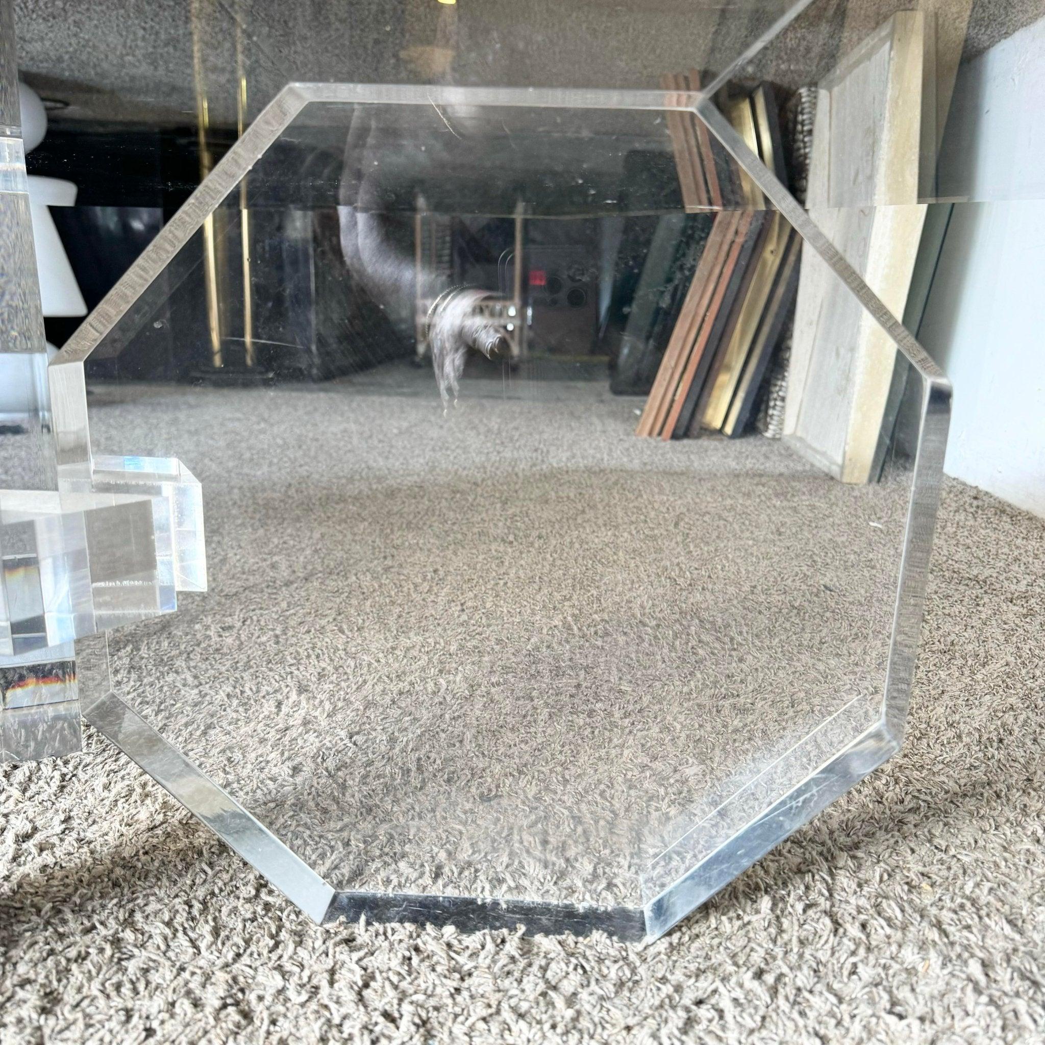Postmodern Octagonal Lucite and Smoked Glass Coffee Table For Sale 2