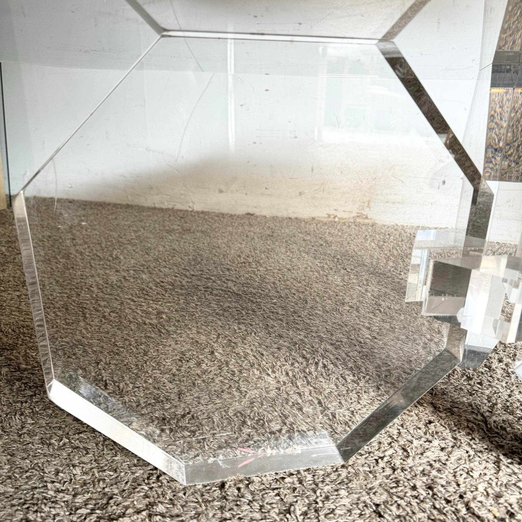 Postmodern Octagonal Lucite and Smoked Glass Coffee Table For Sale 3