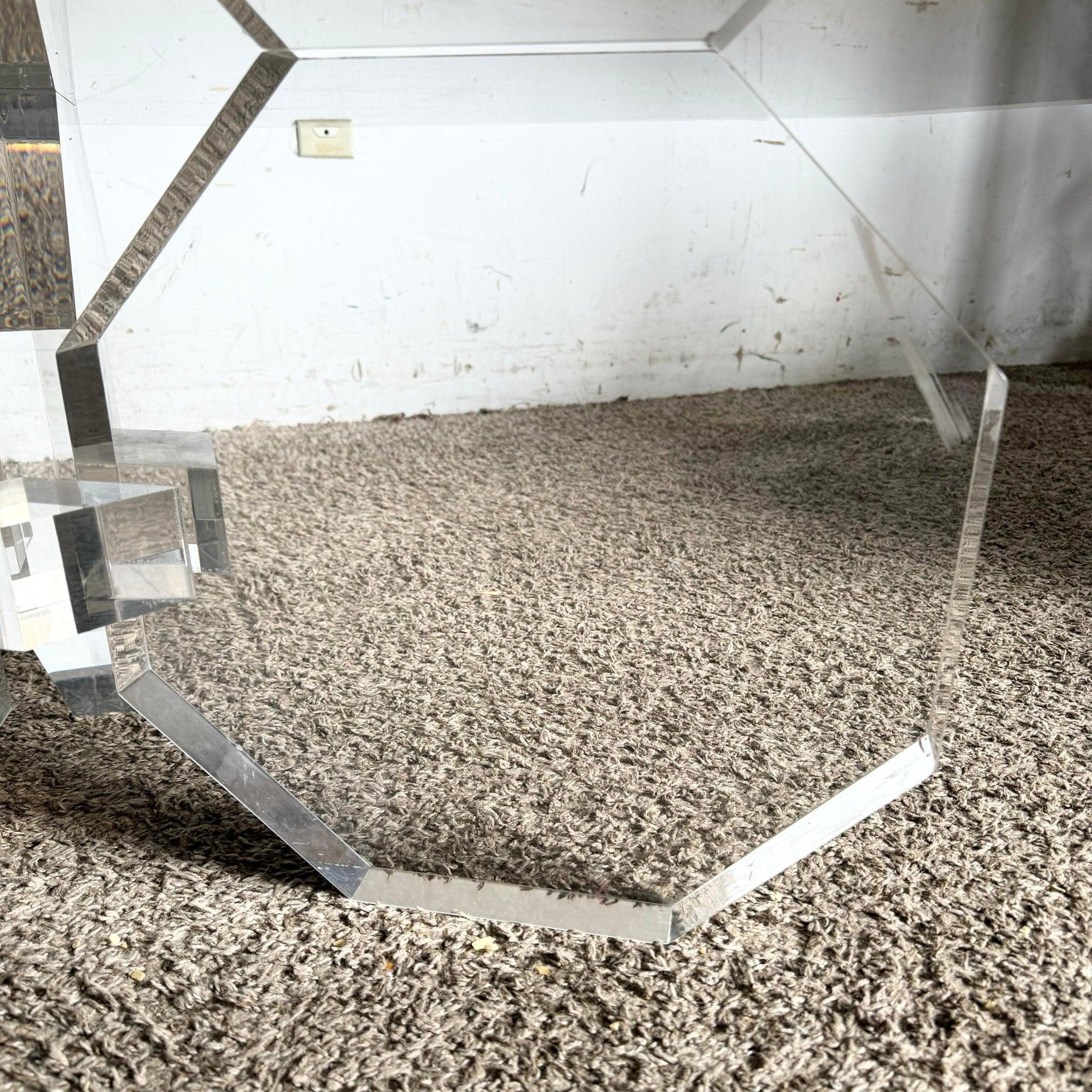 Postmodern Octagonal Lucite and Smoked Glass Coffee Table For Sale 4