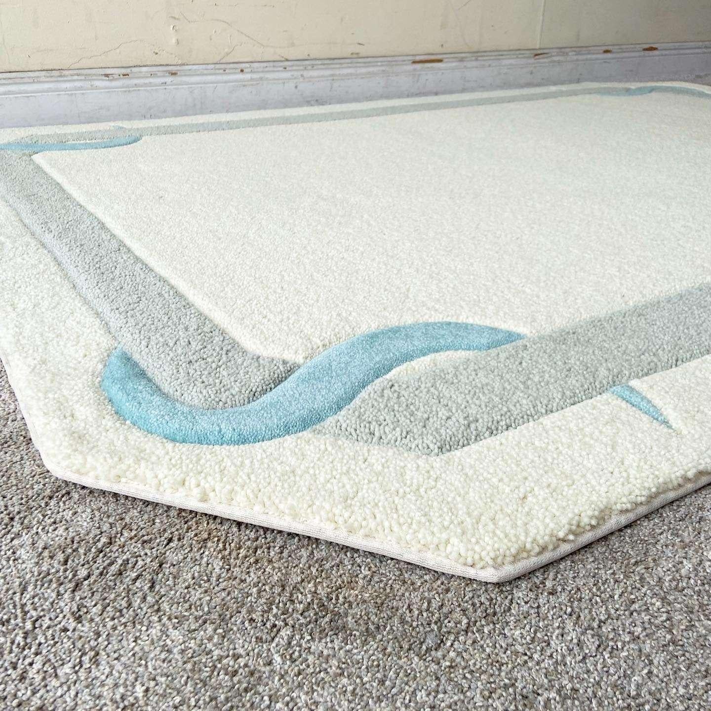 Late 20th Century Postmodern Off White Gray and Blue Sculpted Area Rug