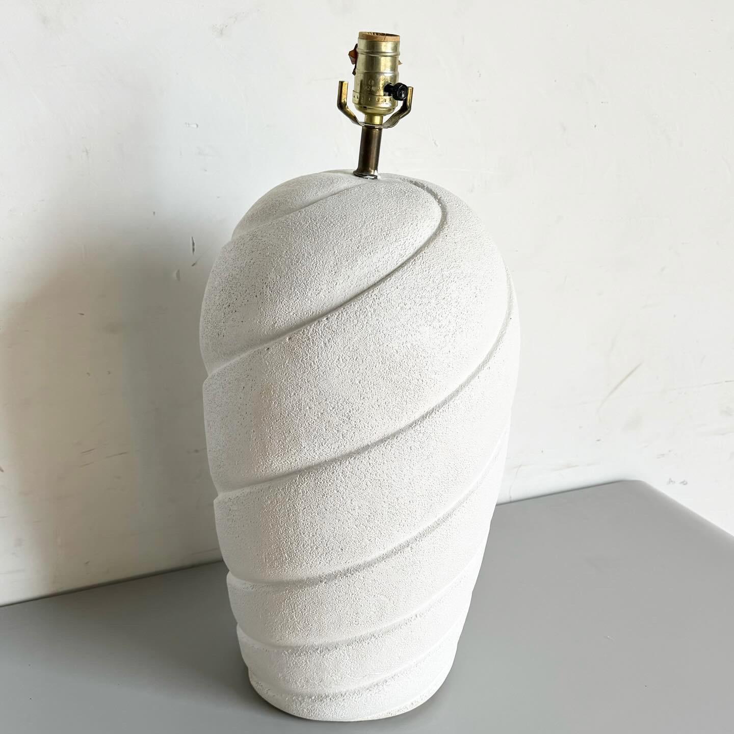American Postmodern Off White Sculpted Swirl Ceramic Table Lamp For Sale