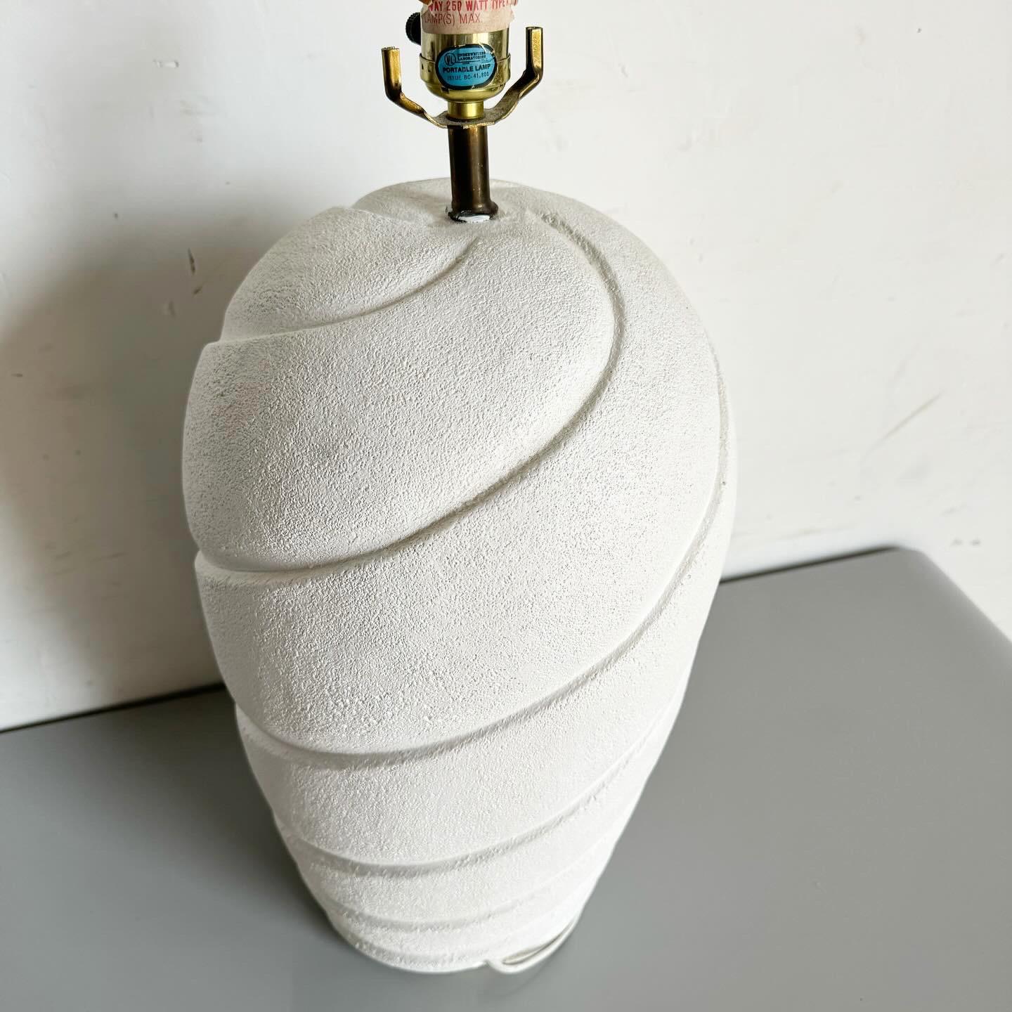 20th Century Postmodern Off White Sculpted Swirl Ceramic Table Lamp For Sale