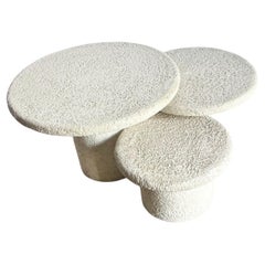 Postmodern Off White Stucco Mushroom Nesting Side Tables - Set of 3