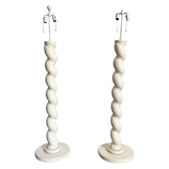 Postmodern Off White Wooden Swirl Floor Lamps - a Pair