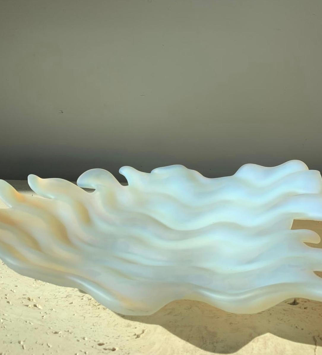Postmodern Opal Frosted Art Glass Squiggle Platter, circa 1980s 10