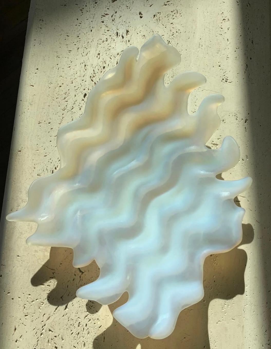 Postmodern Opal Frosted Art Glass Squiggle Platter, circa 1980s 11