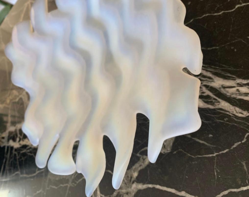 Postmodern Opal Frosted Art Glass Squiggle Platter, circa 1980s 2