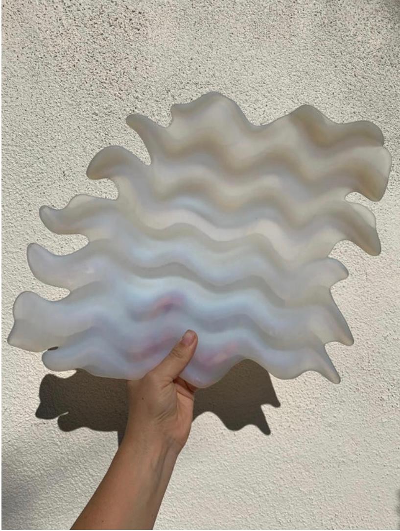 Postmodern Opal Frosted Art Glass Squiggle Platter, circa 1980s 4