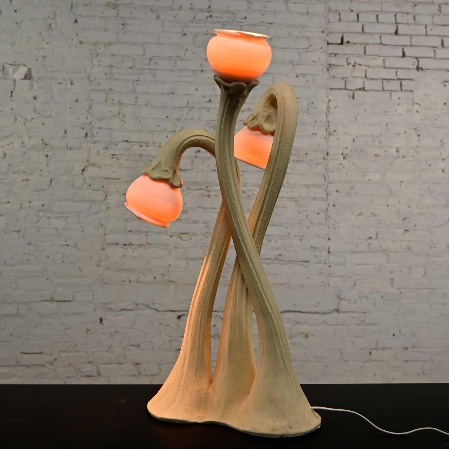 Post-Modern Postmodern or Art Nouveau Style Calla Lily Stoneware Table Lamp by Doug Blum
