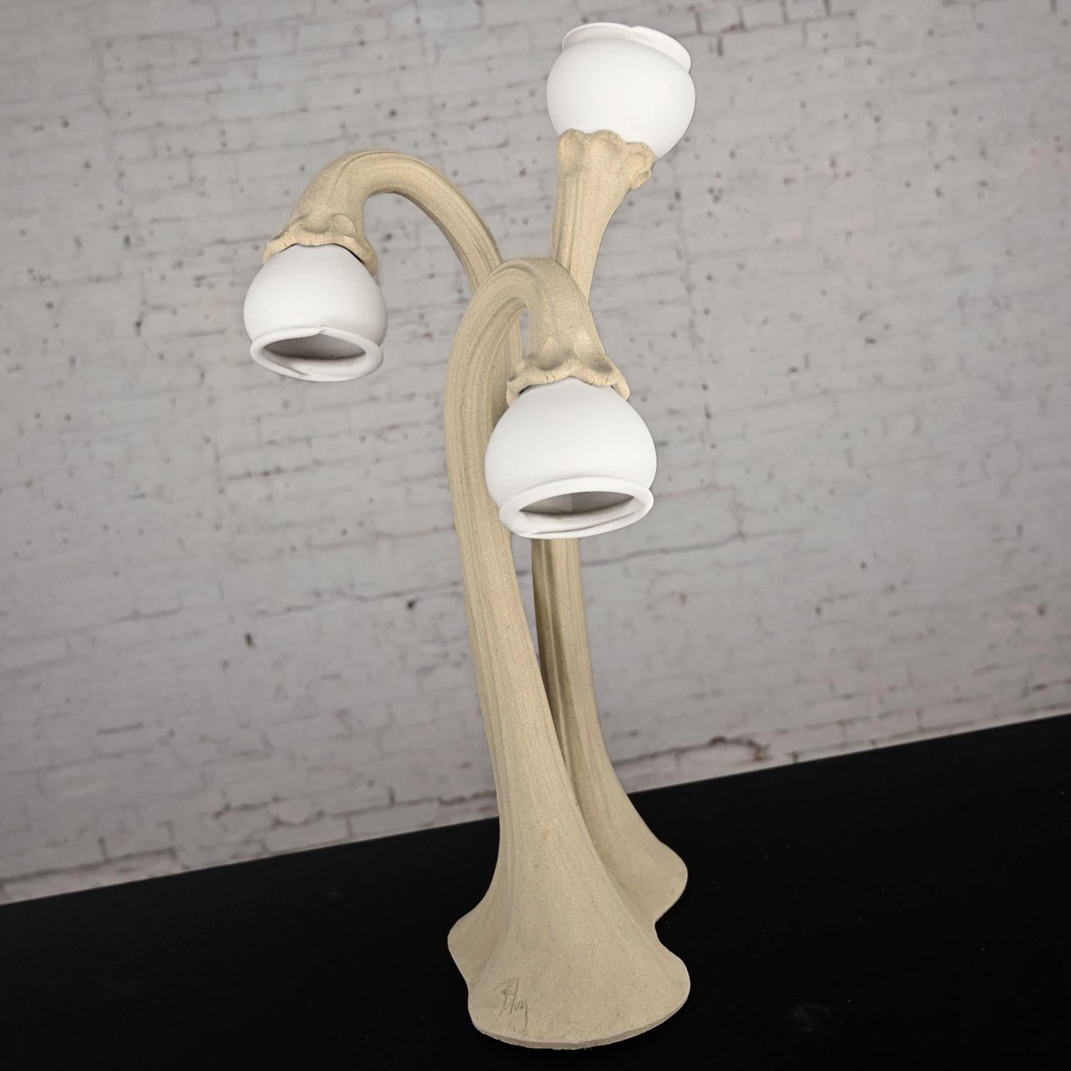 20th Century Postmodern or Art Nouveau Style Calla Lily Stoneware Table Lamp by Doug Blum