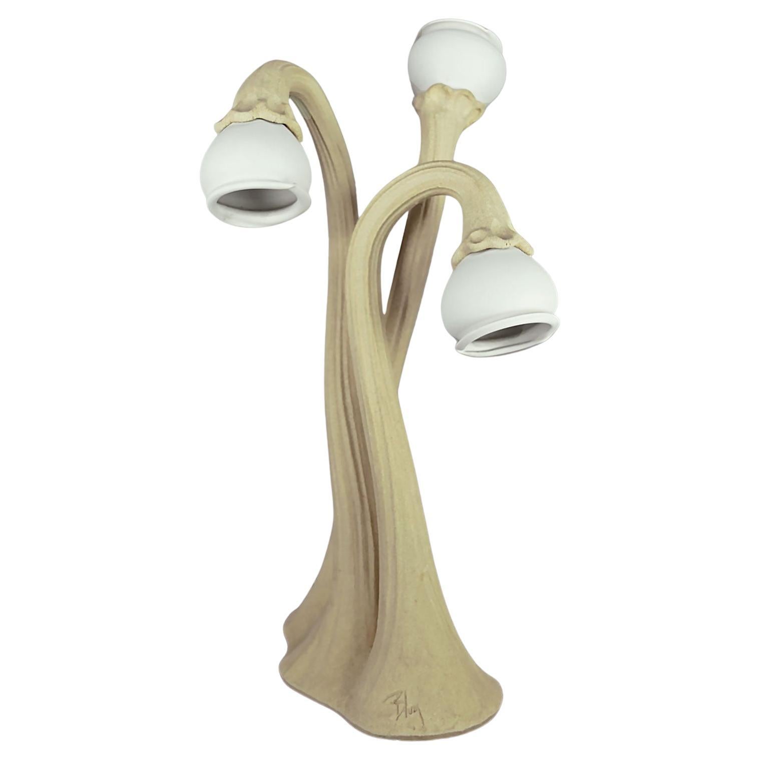 Postmodern or Art Nouveau Style Calla Lily Stoneware Table Lamp by Doug Blum