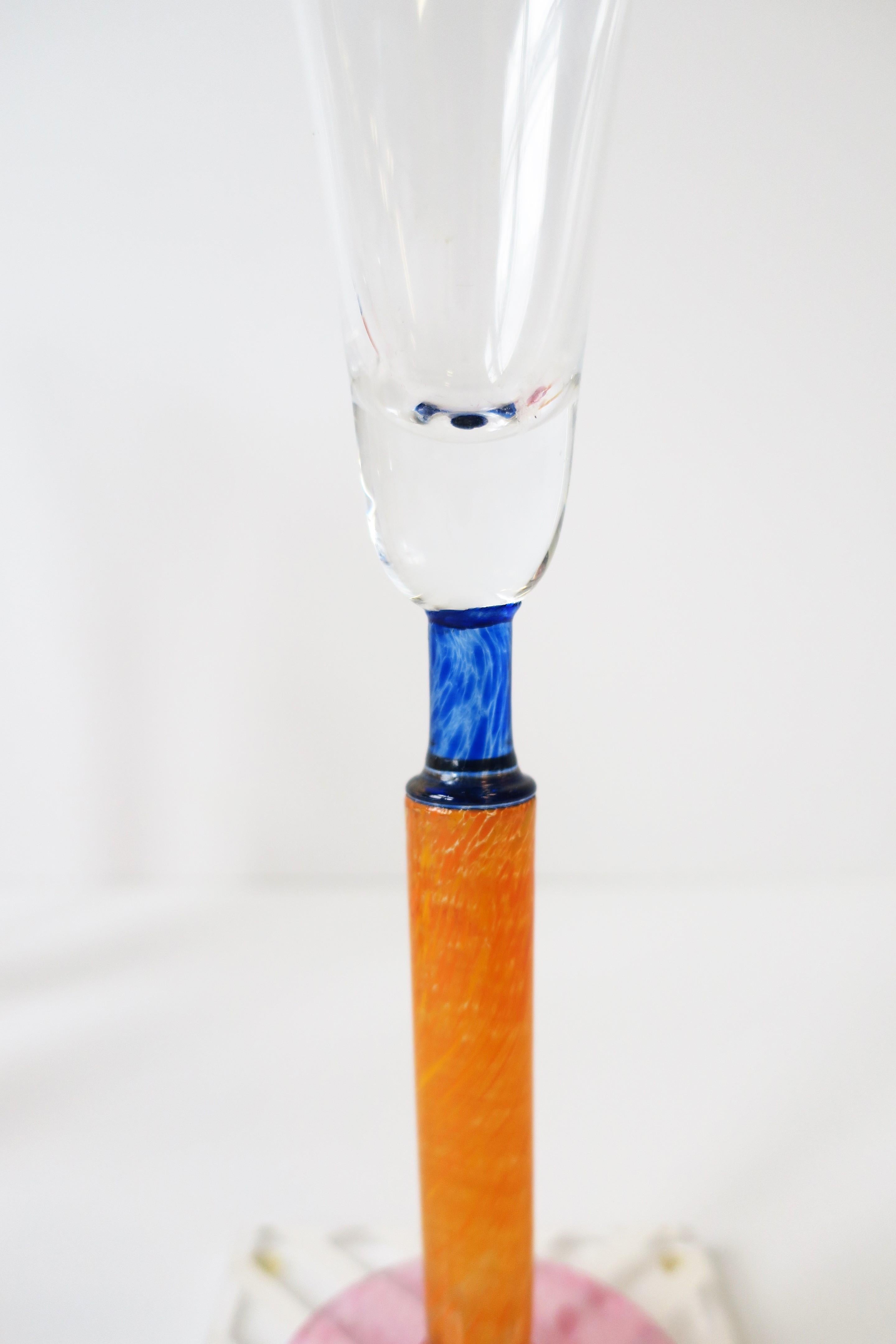 Orange Art Glass Champagne Flutes Glasses Postmodern 1990s For Sale 9