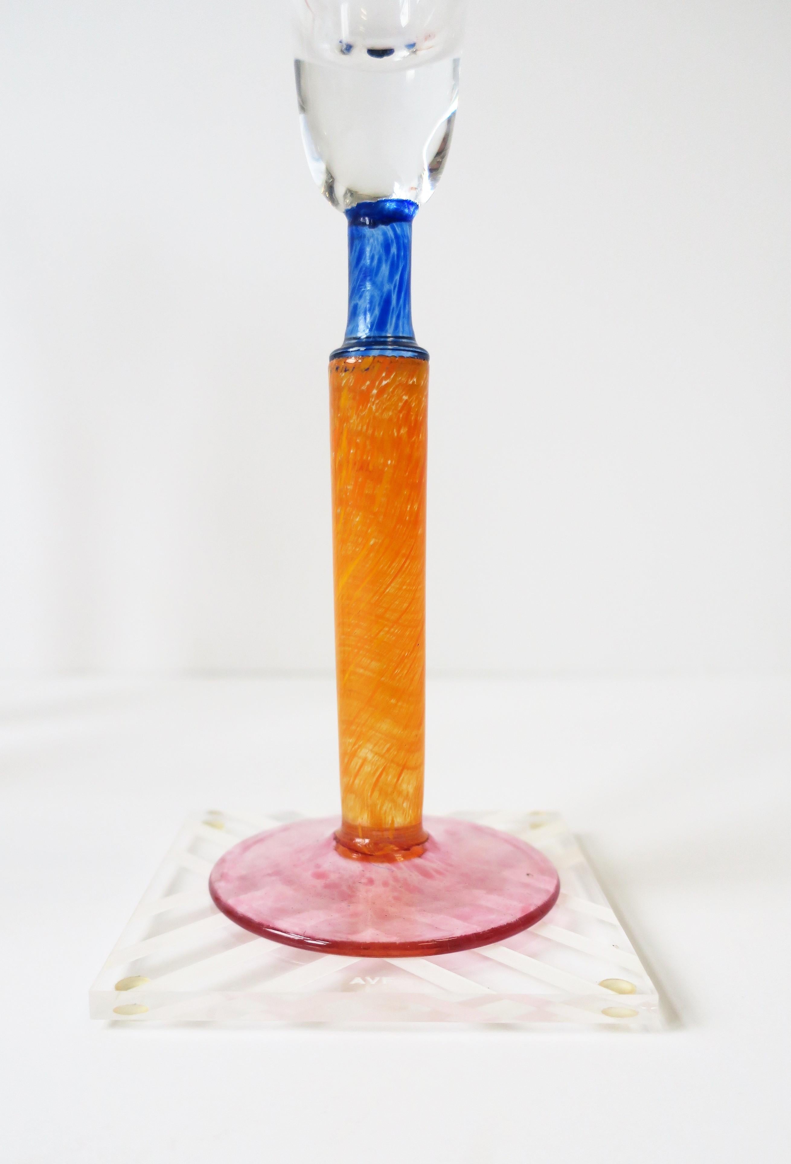 Orange Art Glass Champagne Flutes Glasses Postmodern 1990s For Sale 9