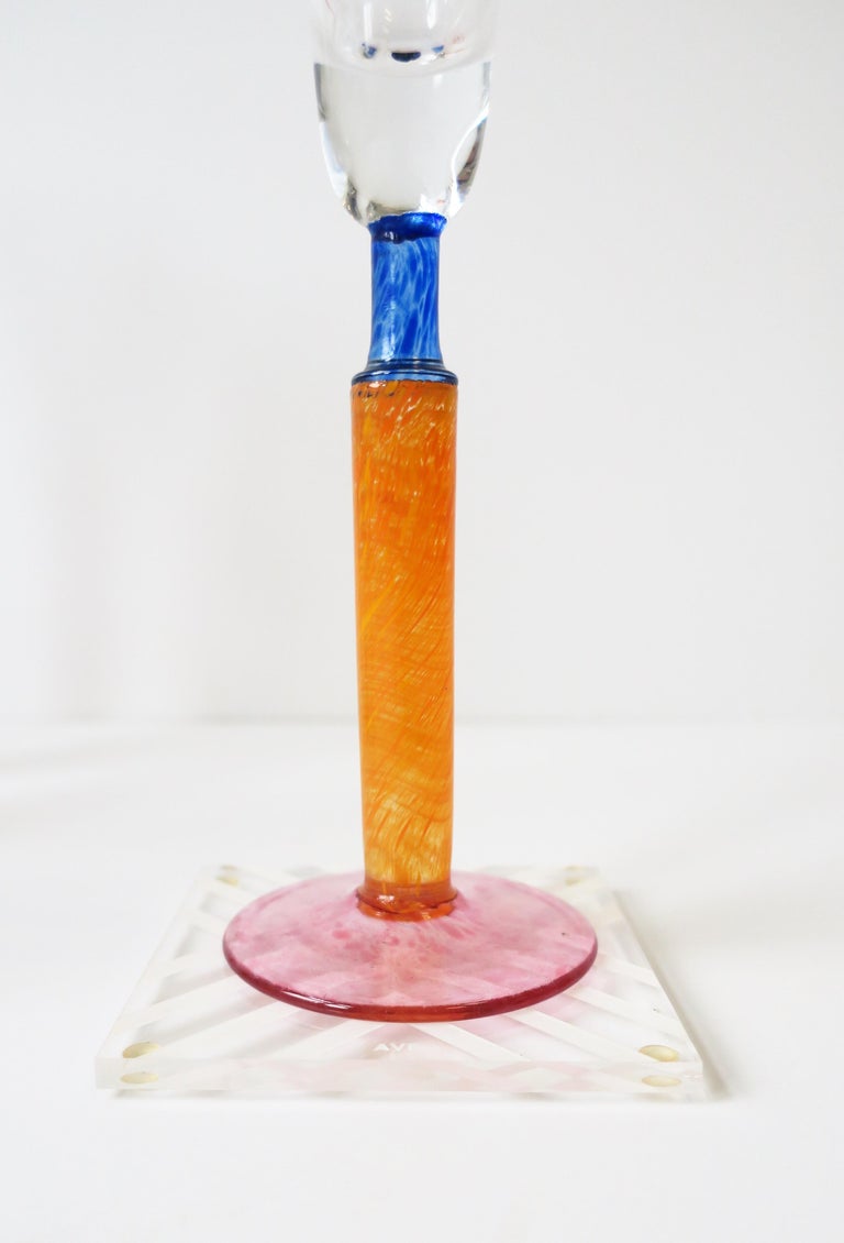 Postmodern 1990s Orange Art Glass Champagne Flute Glasses, Set of 4 For Sale 10