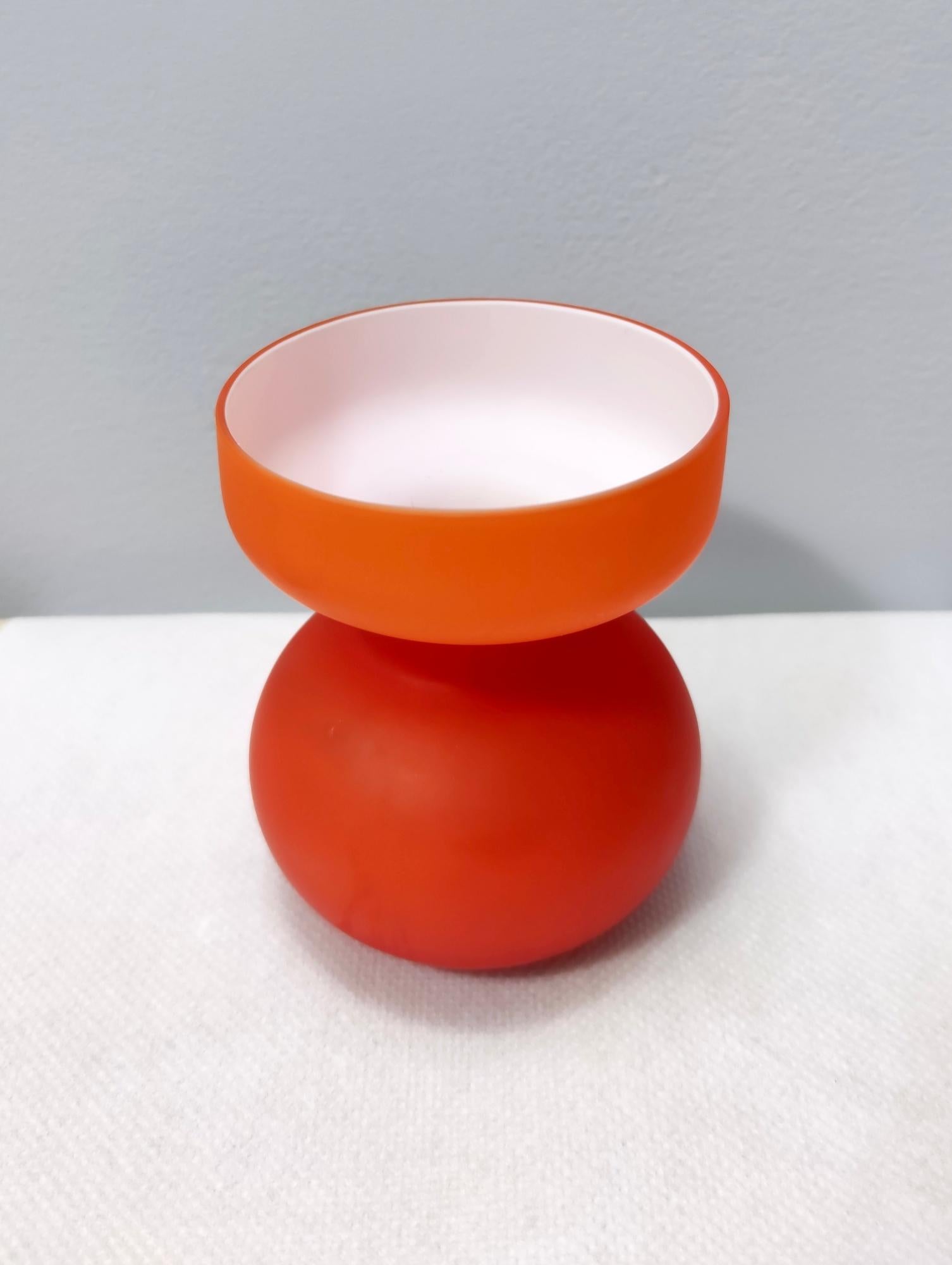 Italian Postmodern Orange Cased Murano Glass Vase by Carlo Moretti, Italy