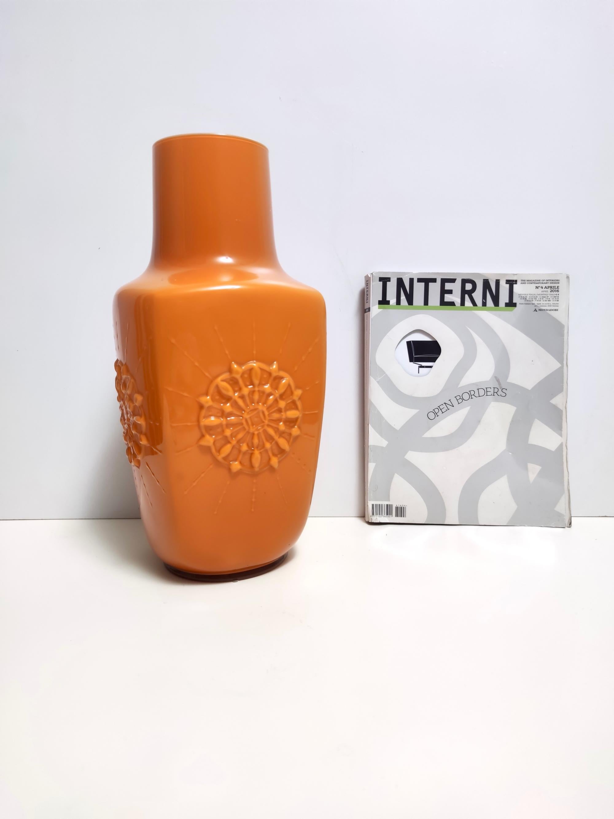 Post-Modern Postmodern Orange Encased Hand-Blown Glass Flower Vase, Empoli, Italy For Sale
