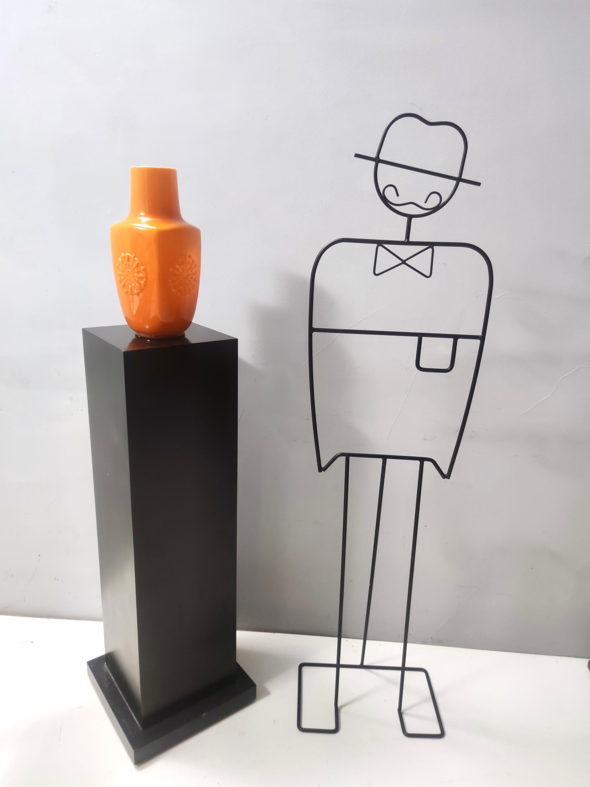 Italian Postmodern Orange Encased Hand-Blown Glass Flower Vase, Empoli, Italy For Sale
