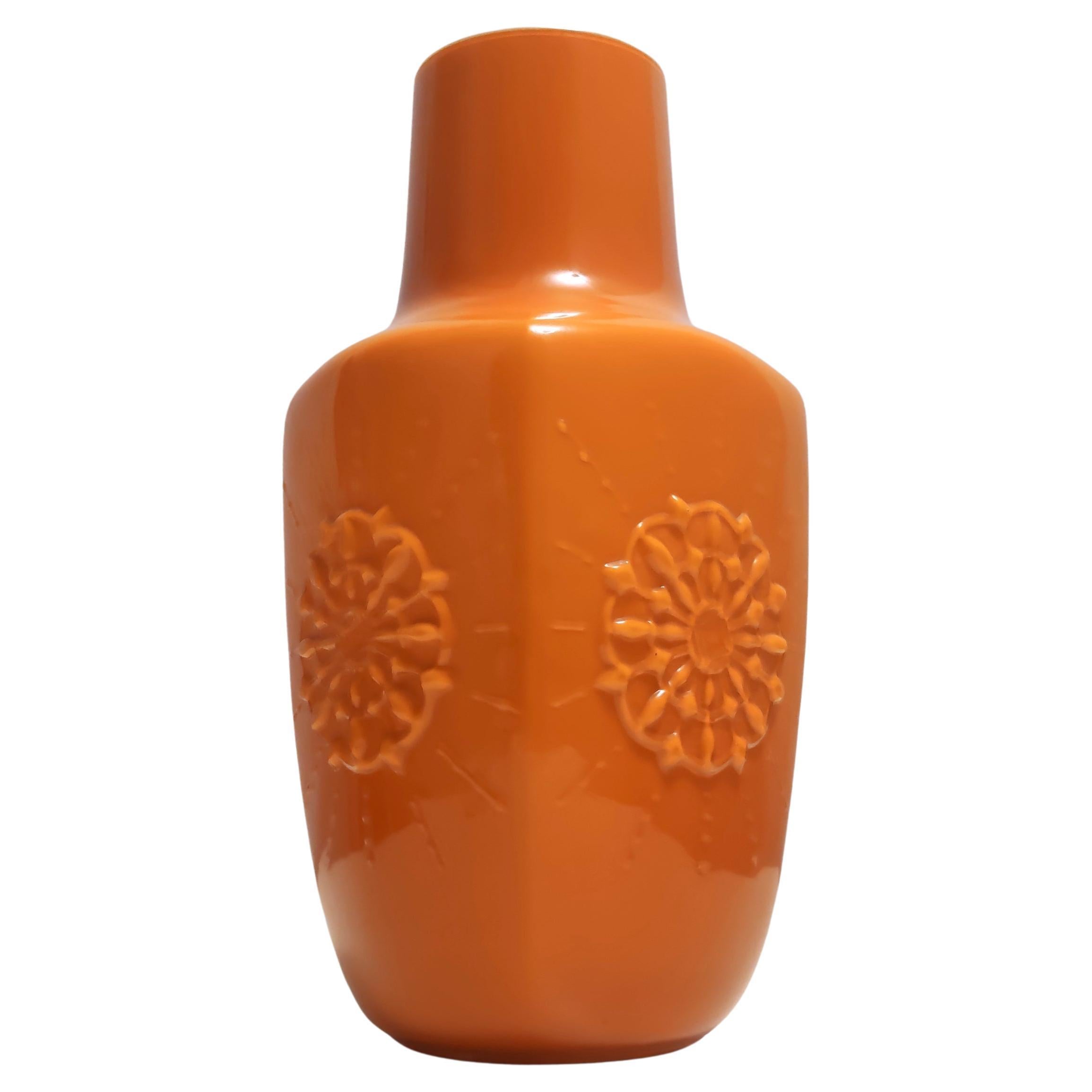Postmodern Orange Encased Hand-Blown Glass Flower Vase, Empoli, Italy For Sale