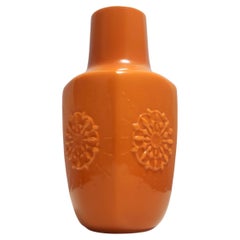 Postmodern Orange Encased Hand-Blown Glass Flower Vase, Empoli, Italy