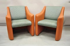 Postmodern Orange Green Lounge Chairs by Global Upholstery Company Ltd - a Pair