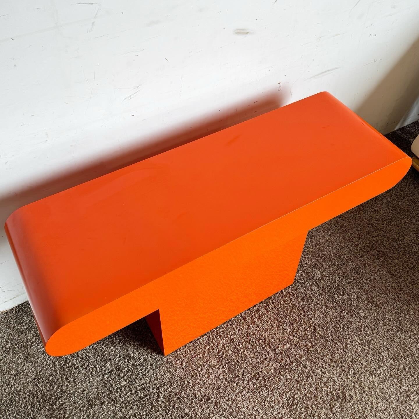 Late 20th Century Postmodern Orange Lacquer Laminate Bullnose Console Table For Sale