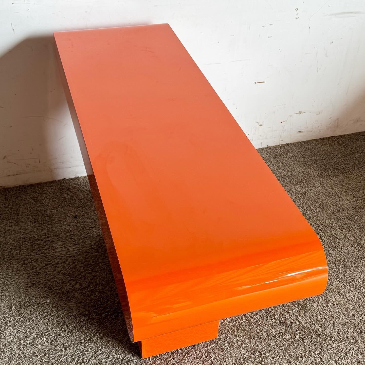 Wood Postmodern Orange Lacquer Laminate Bullnose Console Table For Sale